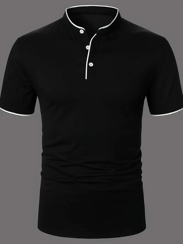 Casual Short Sleeves Stand Collar Button Up Slim Polo Shirt