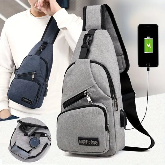 1pc New Multi-functional Shoulder Bag With Usb Charging Port Diagonal Men's Bag Casual Sports Large Capacity Chest Bag Men's Waist Bag