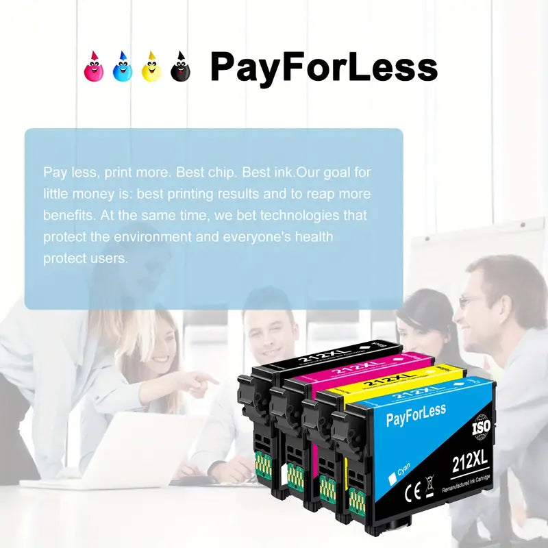 PayForLess Remanufactured Ink Cartridge Replacement For Epson 212XL 212 XL T212XL To Use With WF WF-2830 WF-2850 Expression Home XP-4100 XP-4105 Printer (4-Pack)