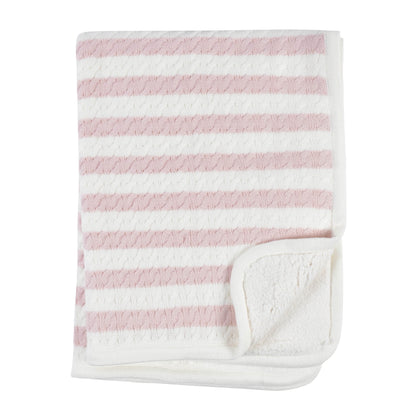 Modern Moments by Gerber Baby Boy or Girl Cable Knit Blanket with Sherpa, Pink Stripes