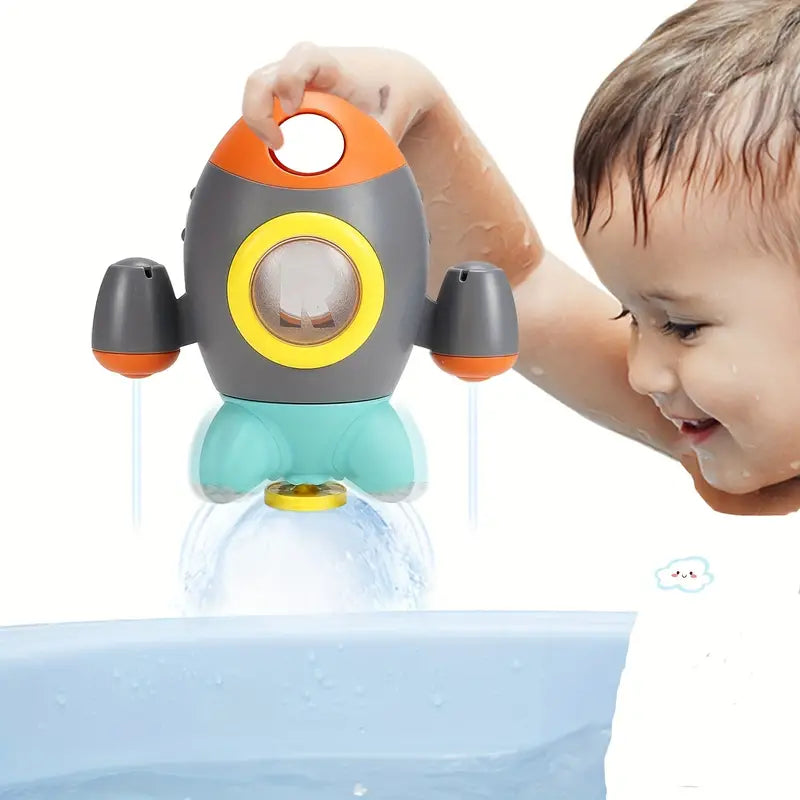 Baby Bath Toy, Space Rocket Shape Bathtub Toy For Toddlers, Spray Water Toys W/ Rotating Fountain,