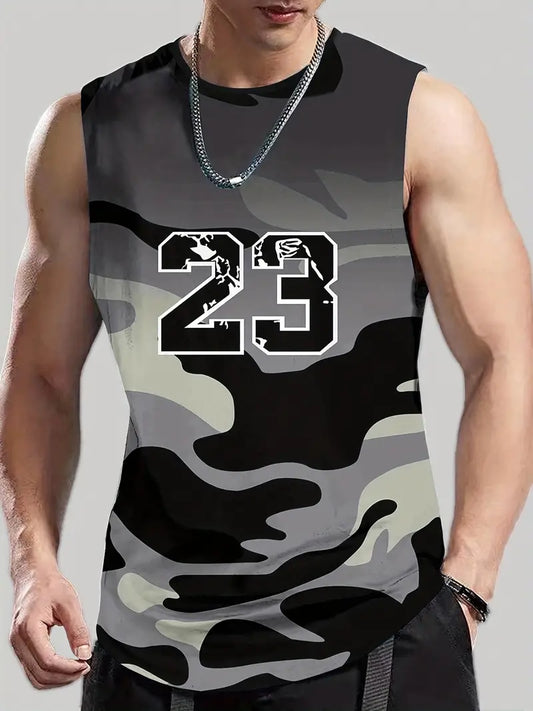 Number 23 Camouflage Tank Top, Men's Athletic Sports Wear, Running, Jogging, Hiking, For Summer Fall Spring