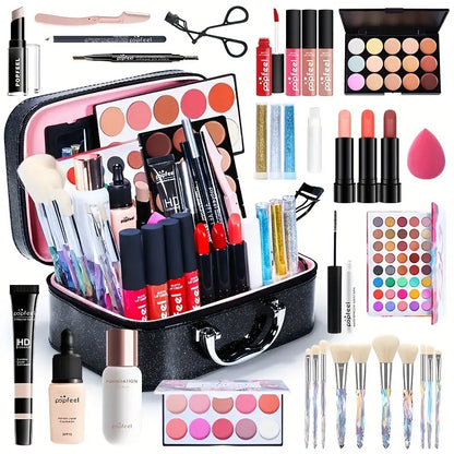 Complete Professional Makeup Set for Women - Eyeshadow Palette, Lipstick, Concealer, Blush, Mascara, Foundation, Loose Powder & More!