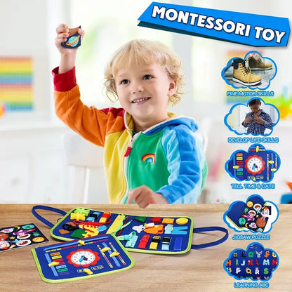 1 Set Busy Board Montessori Toy For 1 2 3 4 Year Old Toddlers - Educational Activity Developing Sensory Board For Fine Basic Dress Motor Skills