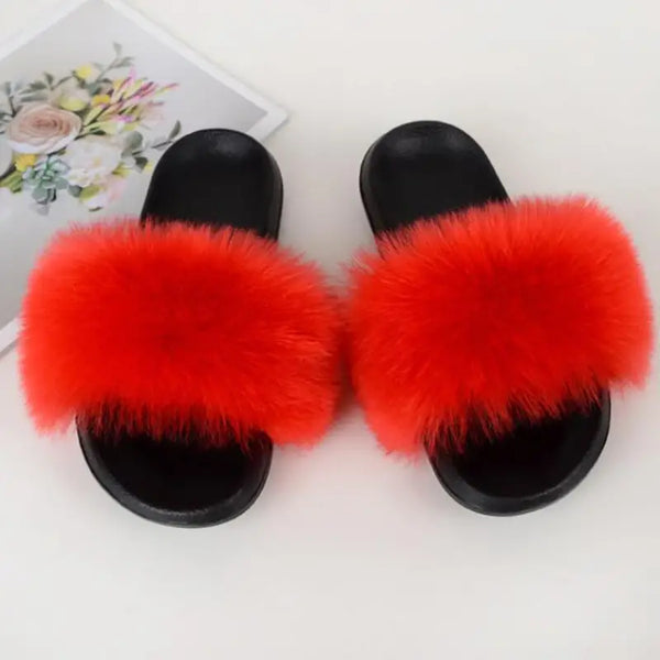 Women's Fluffy Open Toe Flat Slippers, Fashion Furry Anti-skid Slides Shoes, Casual Outdoor Slippers