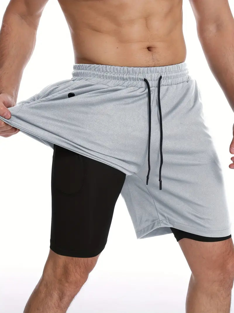 Mens Gym Running Shorts Athletic Workout Clothes For Men Quick-Dry Shorts With Zipper Pockets