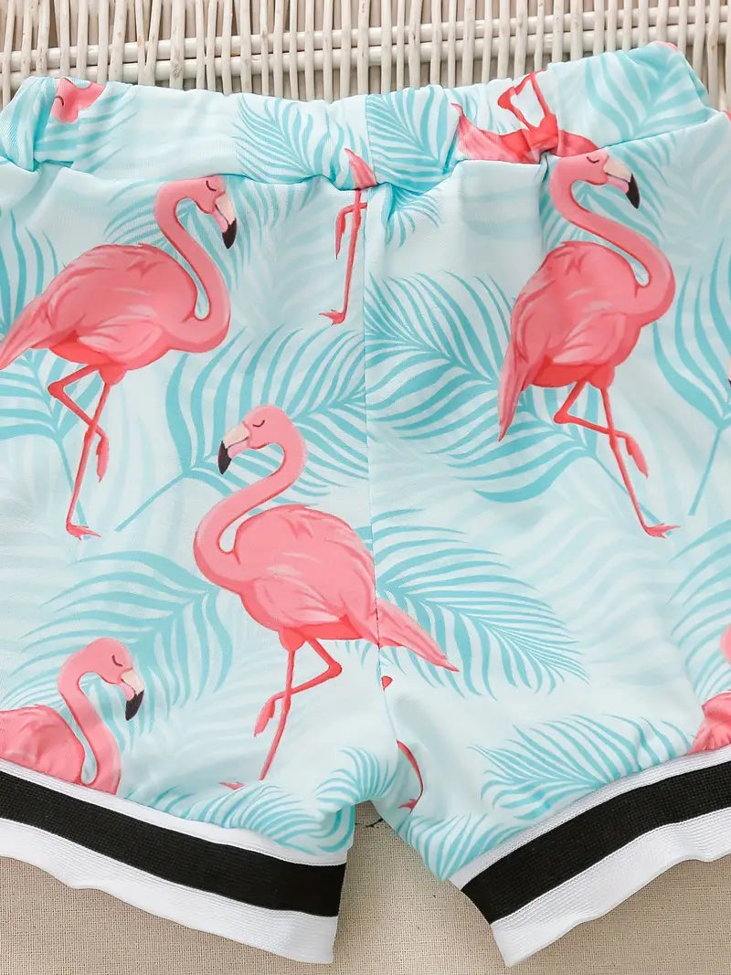 Boys Flamingo Print Causal Shorts Comfortable Breathable For Vacation Beach Kids Summer Clothes