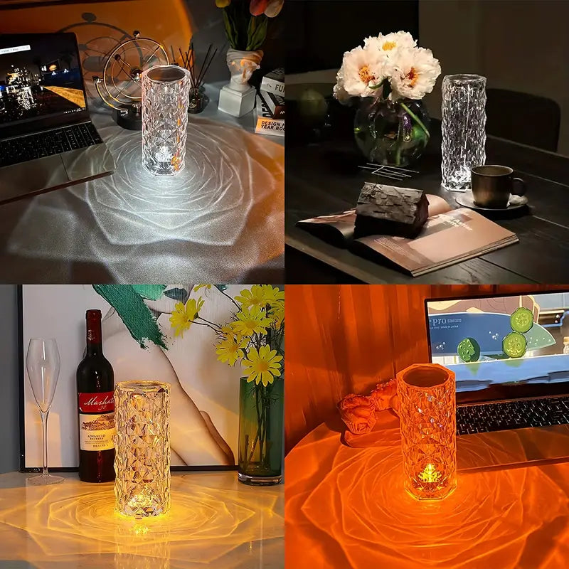 1pc Crystal Table Lamp Rose Light, 16 Colors Changing RGB Touch & Remote Control Desk Lamp, USB & Battery Rechargeable Acrylic LED Bedside Light For Bedroom Living Room Home Decor