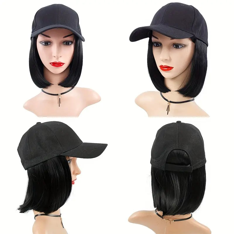Hat Wigs Baseball Cap With Short Curly Hair Wigs For Women Heat Resistant Fiber Synthetic Bob Wigs For Daily Use