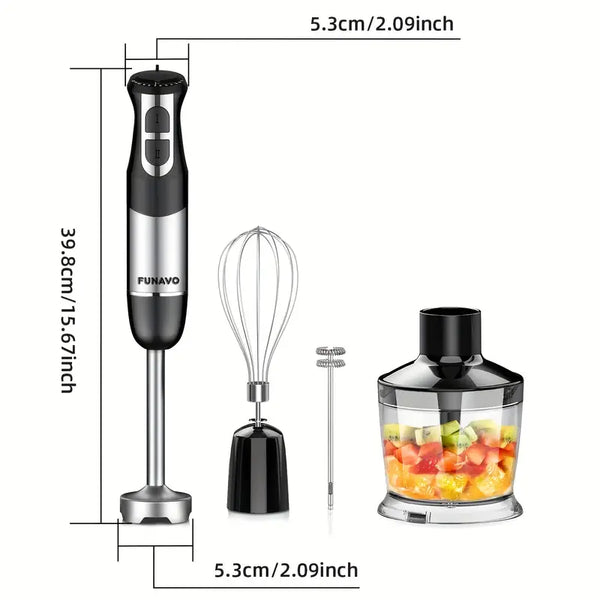 FUNAVO Hand Blender, 800W 5-in-1 Immersion Hand Blender, 12-Speed Multi-function Stick Blender With 500ml Chopping Bowl, Whisk, 600ml Mixing Beaker, Milk Frother Attachments, BPA-Free