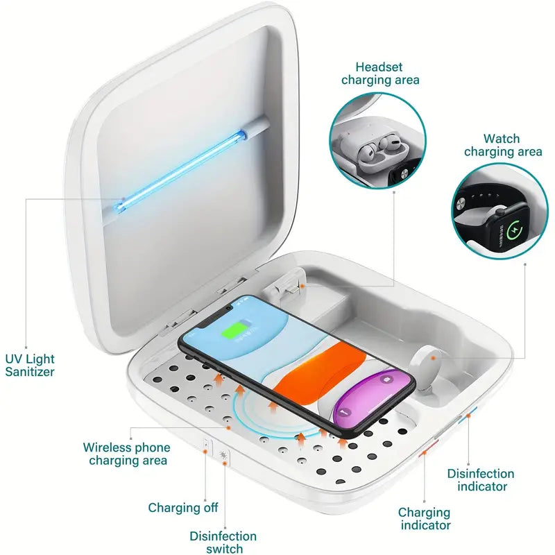 3-in-1 UV Cell Phone Sterilizer UV Disinfection Box Box For Multifunctional Wireless Charger Portable Sanitizer Device For Smartphone Watch