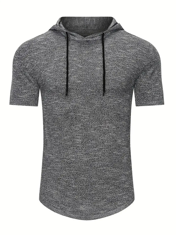 Short Sleeve Hooded Sweater, Men's Casual Slightly Stretch Drawstring Hooded Sweater For Spring Summer