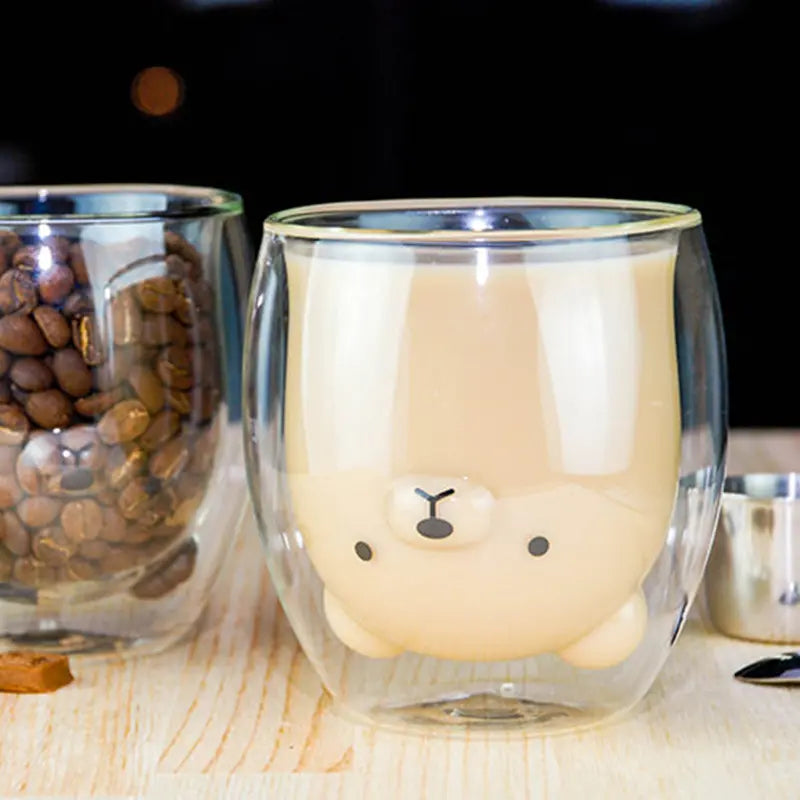 Creative Cute Bear Double-layer Coffee Mug Double Glass Cup Carton Animal Milk Glass