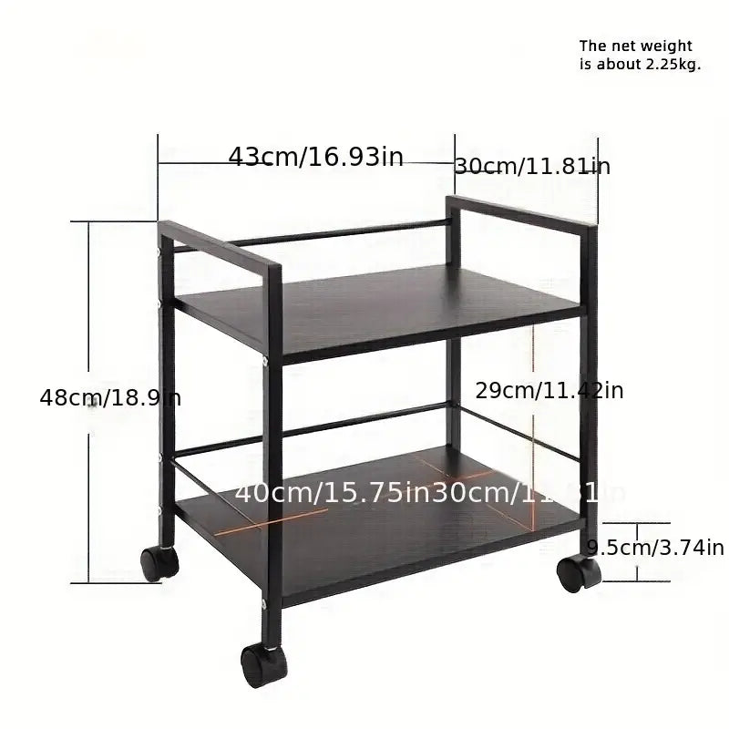1pc 2/3-layer Metal Flat Cart, Floor Mounted Movable Organizer Cart, Storage Rolling Storage Cart With Wheels