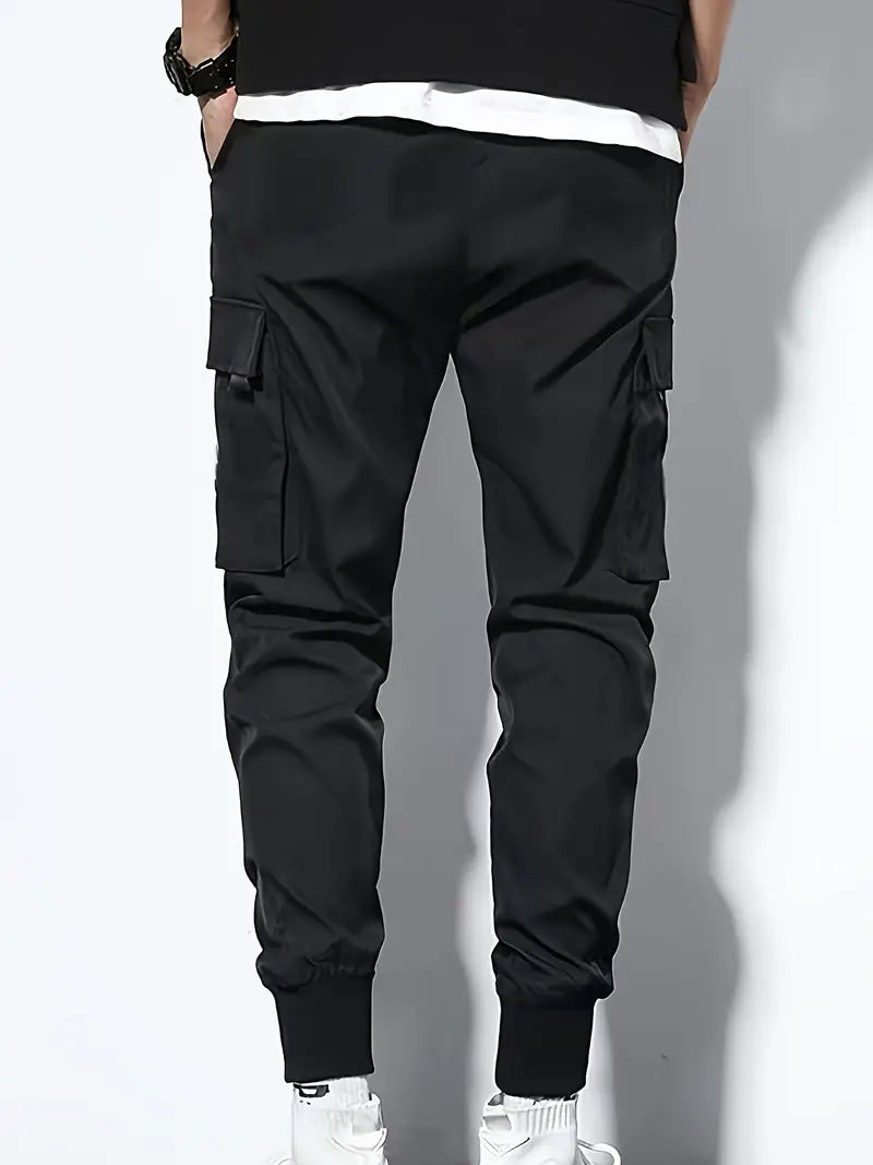 Men's Casual Cargo Pants, Drawstring Cropped Pants With Pockets, Male Joggers For Spring And Autumn Outdoor