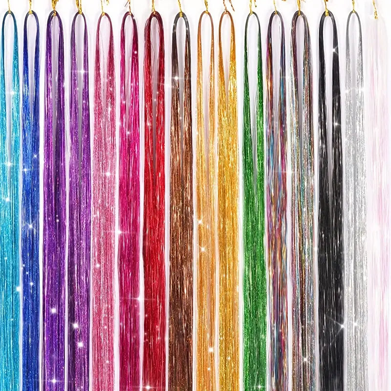 Tinsel Hair Extension With Tools 48 Inches 3200 Strands 16 Mixed Colors Hair Extension Tinsel Kit Glitter Hair Extensions