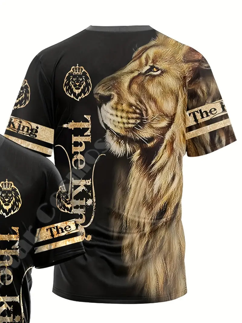Lion King 3D Digital Pattern Print Graphic T-shirts, Causal Tees, Short Sleeves Comfortable Pullover Tops, Men's Summer Clothing