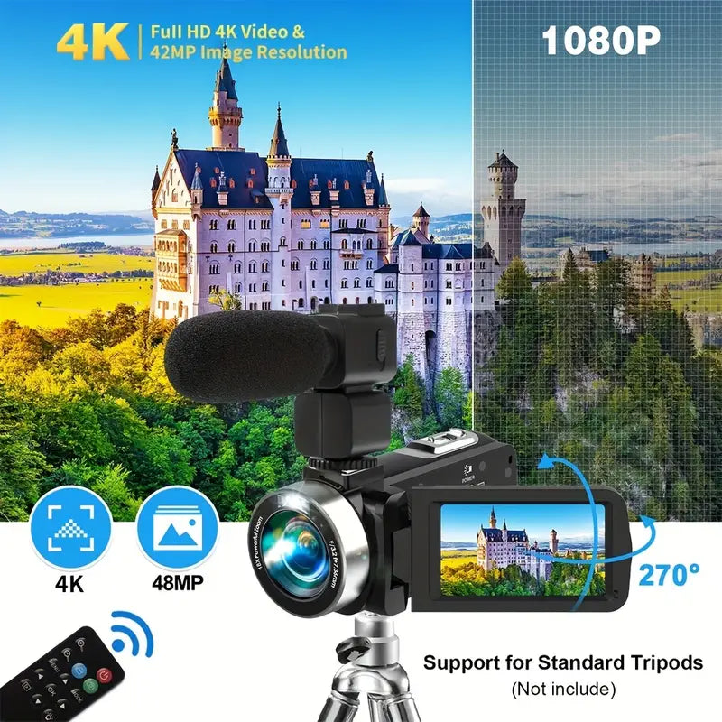 2.7K HD Camera With 42 Million Pixels, Photography And Video Camera, Handheld DV Camera, 3.0-inch Ultra-high-definition IPS Screen, Screen Can Be Rotated 270°, 18x Digital Zoom, Remote Control, With 32GB Card