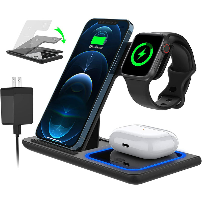 3 in 1 Wireless Charger, 18W Fast Charger Pad Stand Charging Station Dock for iWatch Series SE 6/5/4/3 Airpods for iPhone 14/13/12 /11/Pro Max/12 Mini /XR Max 8 Plus (With QC3.0 Adapter)