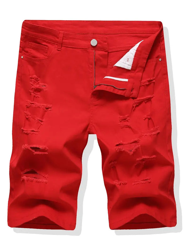 Men's Denim Shorts Red Medium Stretch Straight Leg Ripped Jeans Best Sellers