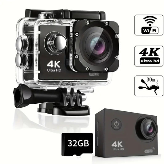 4K Action Camera 16 Megapixel Underwater Waterproof Camera WiFi Sports Camera, 900 MAh Battery (including 32G Memory Card)