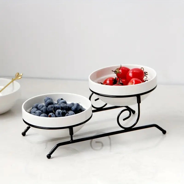 1pc, Fruit Tray, Fruit Bowl, 2 Tier Cupcake Stand, Dessert Display Tower Pastry Serving Platter With Iron Stan, Fruit Plate