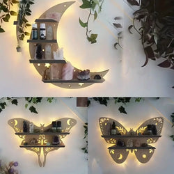 1pc Crystal Display Shelf, Wall Shelf, Plain Wood Moon Moth Butterfly Moon Lamp Crystal Floating Shelves, Wall Mounted Decorative Crystal Wall Shelf