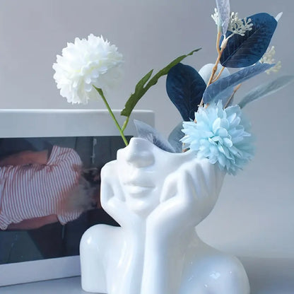 1pc Female Head Vase, Resin Modern Vase For Garden Home Living Room Deco