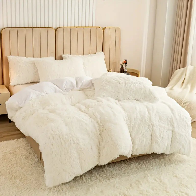 3pcs Multicolor Plush Duvet Cover Set - Soft And Warm Bedding For Bedroom.