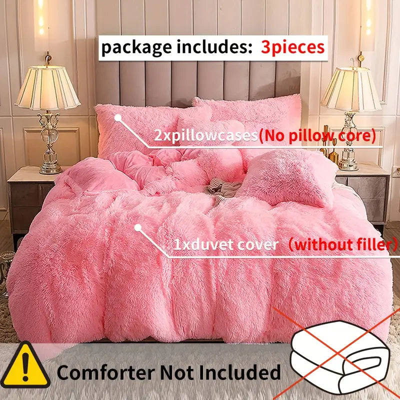 3pcs Multicolor Plush Duvet Cover Set - Soft And Warm Bedding For Bedroom.