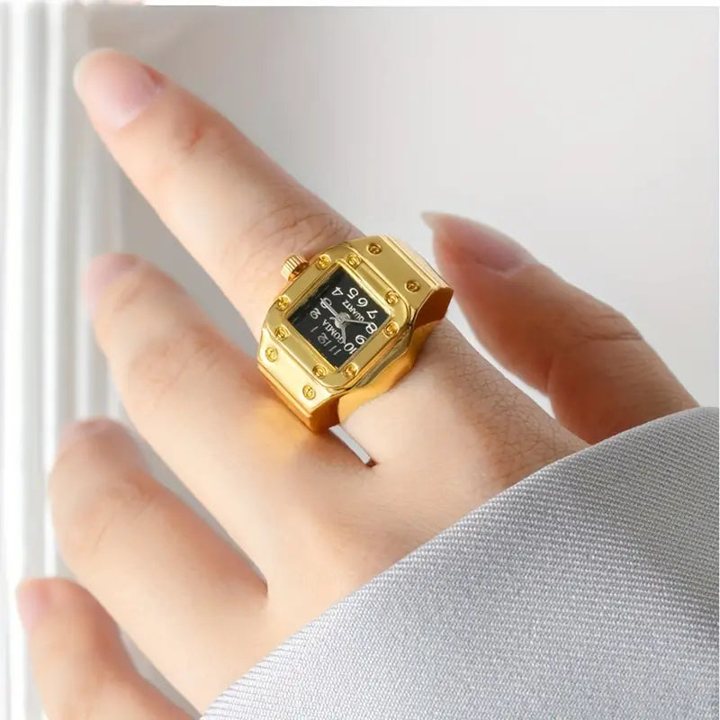 1pc Men's Retro Punk Finger Ring With Square Quartz Watch Design