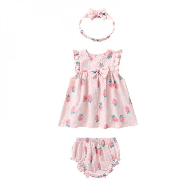 Spree Newborn Summer Baby Girls Suit Sweet Cute Bowknot Comfortable Breathable Dress+Triangle Trousers+Headband 3Pcs Set Clothes
