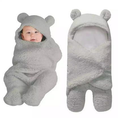 Warm Fleece Infant Sleep Bag with Feet Newborn Baby Wrap Blanket Ears Hooded Swaddle Sack Wraps Stroller Crib Sleeping Bag Sack Photography Prop for 0-6 Months