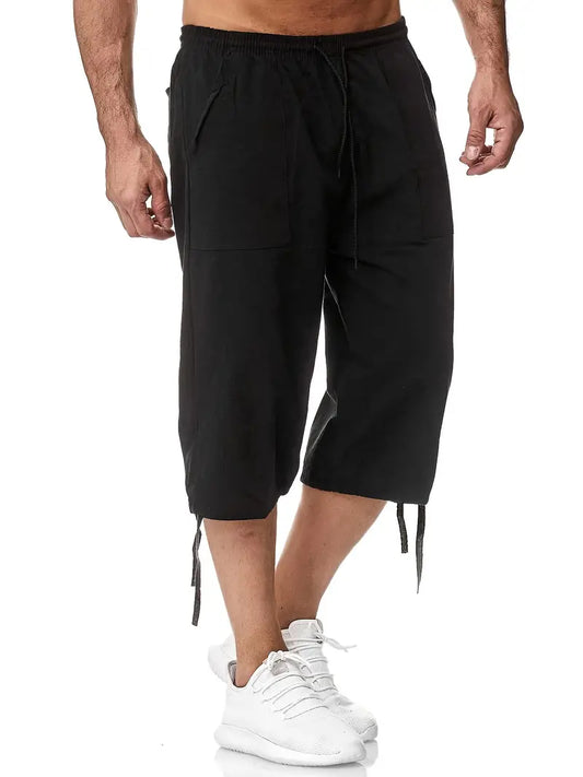 Mens Casual Style Non Stretch Drawstring Cropped Cargo Pants