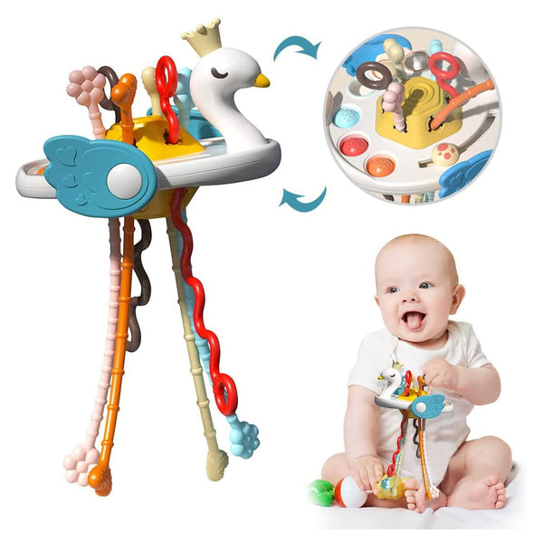 Toys for 1 2 3 Year Old, Baby Toys 6-12 Months, Infant Toys, Food Grade Silicone Pull String Activity Teething Toys for Babies