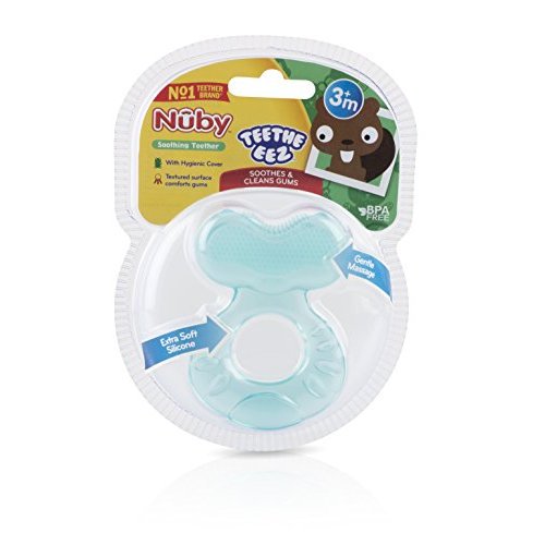 Nuby Gum-eez Pacifier Teether Set with Cover, 2 Pack, Blue and Green