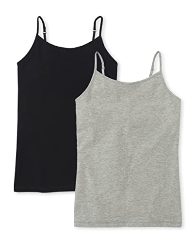 The Children's Place Girls Basic Cami, Black/Heather Gray 2 Pack, X-Large