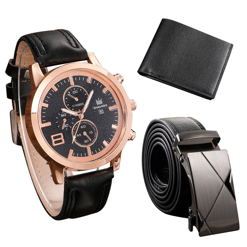 Men's Watch+Wallet+Belt Set Male's Gift for Father's Day Birthday Gift 3pcs/set