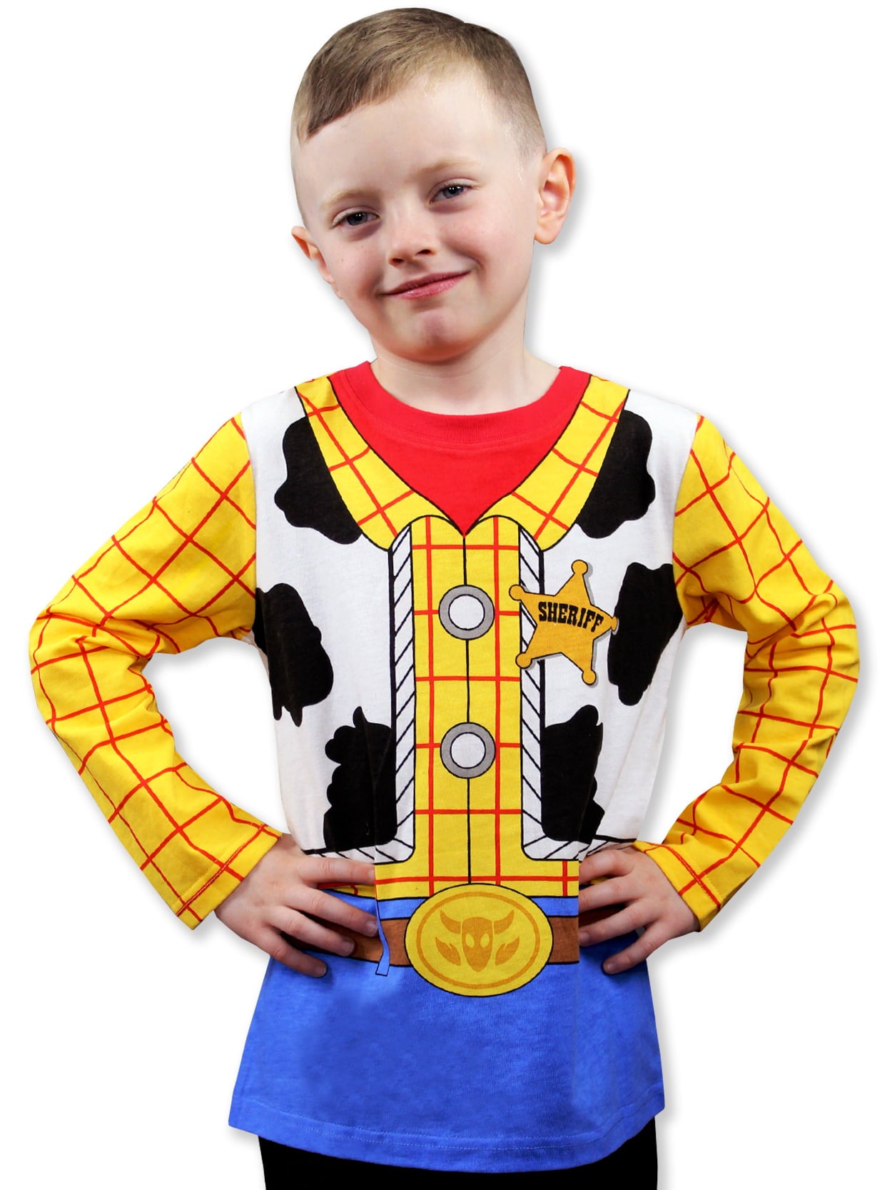 Toy Story 4 Boys Sheriff Woody Long Sleeve T-Shirt, Character Printed Tees for Kids