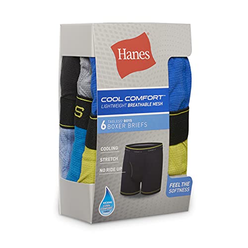 Hanes Boys Cool Comfort Breathable Mesh Boxer Brief 6-Pack, assorted, Large