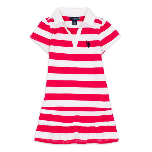 U.S. Polo Assn. Toddler Girl Short Sleeve Stripe Ruffle Dress, Sizes 2T-5T
