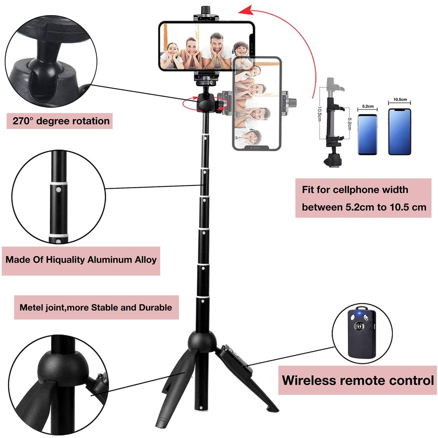 40'' Phone Tripod for iPhone with Wireless Remote, Extendable Selfie Stick Tripod Compatible with iPhone 13 12 11 pro Xs Max Xr X 8Plus 7, Android, Samsung Galaxy S20 S10 and More