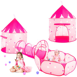 3pc Play Tunnels Tent with Baby Ball Pit for 3-6 Years Girls Toddlers Indoor Outdoor Tent Playhouse