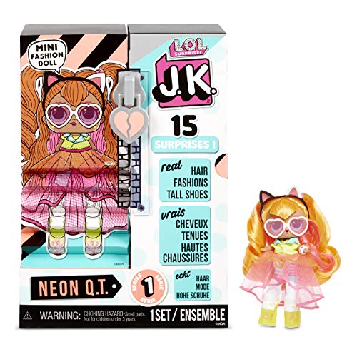 LOL Surprise JK Neon Q.T. Mini Fashion Doll with 15 Surprises Including Dress Up Doll Outfits, Exclusive Doll Accessories- Gifts for Girls and Mix Match Tosy for Kids 4-15 Years