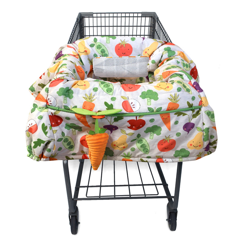 Boppy Shopping Cart and High Chair Cover | Multi-Color Farmers Market Veggies with Attached Plush Carrot Toy| 2-Point Safety Belt | Wipeable, Machine Washable | 6-48 months