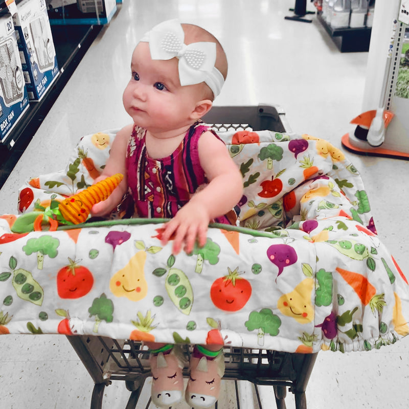 Boppy Shopping Cart and High Chair Cover | Multi-Color Farmers Market Veggies with Attached Plush Carrot Toy| 2-Point Safety Belt | Wipeable, Machine Washable | 6-48 months