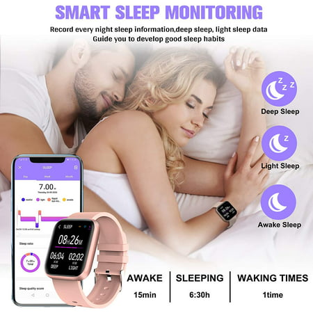 Smart Watch, Heart Rate Monitor Sleep Tracker Smart Watch For iPhone, Smart Watch For Android Phones Ios Phones, Compatible Samsung, IP68 Waterproof Smart Watch For Women Men Kids, Pink