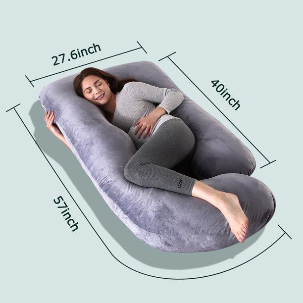 Momcozy Pregnancy Pillow, U Shaped Full Body Maternity Pillow for Sleeping with Removable Cover, 57 Inch Grey
