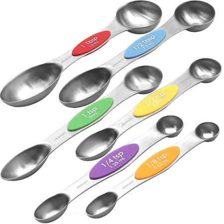 Magnetic Stainless Steel Measuring Spoons - Set of 6 Metal Measurement Spoon for Dry and Liquid Ingredients - BPA Free Teaspoon and Tablespoon for Home, Kitchen, Baking, Cooking, I2179