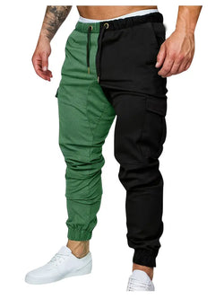 Men's Cargo Pants, Stylish Color Block Drawstring Jogger Pants